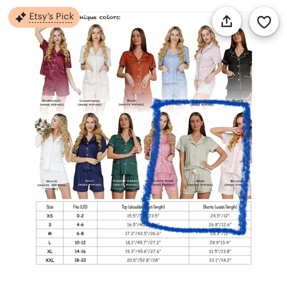 Etsy Taniri Sage XL pajama set NEW NEVER USED